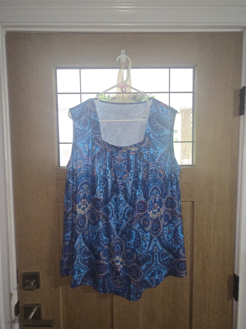 Blue Paisley Sleeveless Scoop Neck Top